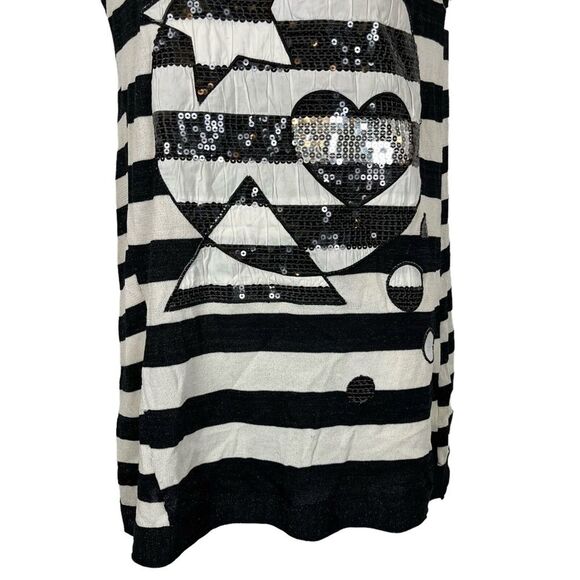 COLOUR EIGHTEEN Striped Metallic Black Knit Sequin Top Knit Shirt Goth Punk L - Picture 6 of 16